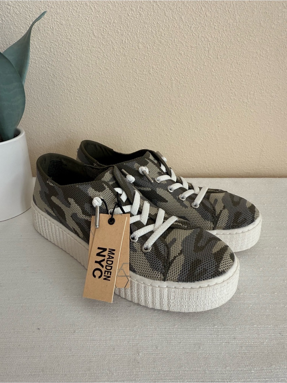 New Madden NYC Women's Camo Platform Sneakers - Olive/Gray